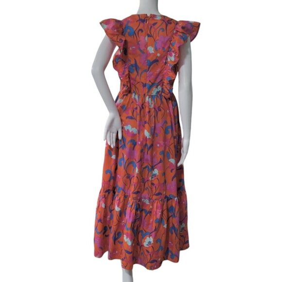 Roberto Rodriguez Womens Floral Whimsy Boho Ruffle Tiered Midi Dress M - Picture 4 of 16